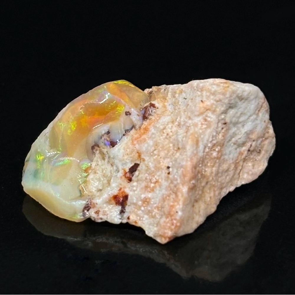 Mysterious Mexican Fire Opal Specimen With A Contrast Of Colors